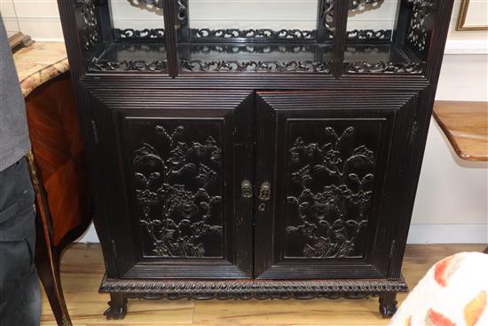 A 19th century Chinese carved hardwood china display cabinet W.100cm